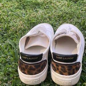 Saint Laurent White Canvas Venice  Leopard Print Sneaker